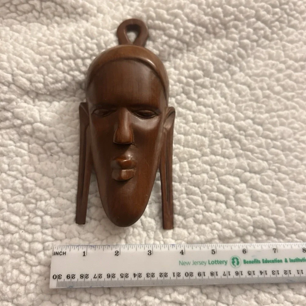 Vintage Hand-Carved Wooden Tribal Mask Wall Hanging 8in